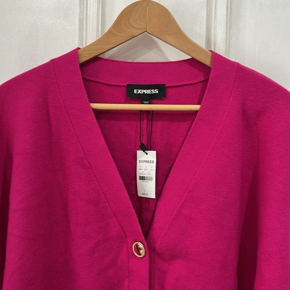NWT Express Skimming V-Neck Dolman Sleeve Cardigan in Bright Pink Fuschia - L - Picture 6 of 11